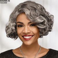 Voluminous layers of loose, open curls throughout give this fabulous mid length bob wig so much appeal. The long, sweeping fringeless front and full, airy sides beautifully frame the face and perfectly complement the stylish, subtly stacked wedge shaped back for a simply elegant look youll love. Easy care synthetic fibers hold the style with minimum upkeep. Permatease technology provides volume without adding weight. Extended neck allows more coverage of the nape of the neck so you can easily tuck away any stray hairs underneath. Yaki texture adds visual interest and depth to the color. Length: 9. 5 Front; 10. 75 Top; 8. 25 Crown; 5. 75 8. 25 Sides; 8. 25 Upper Back; 4. 5 Nape. Weight: 4. 7 oz.